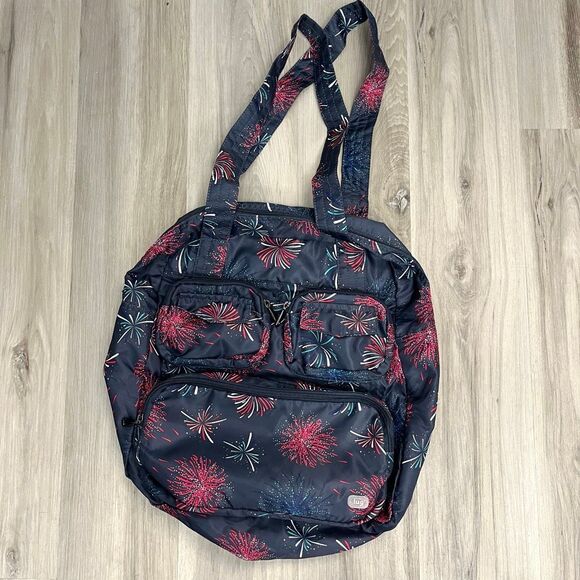 Lug Tote Women’s OS Navy Blue Fireworks Print Puddle Jumper Lightweight Packable - Picture 1 of 9